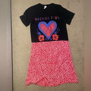 Arcade Fire Black and Red Floral band T-shirt Dress hand made hand-sewn